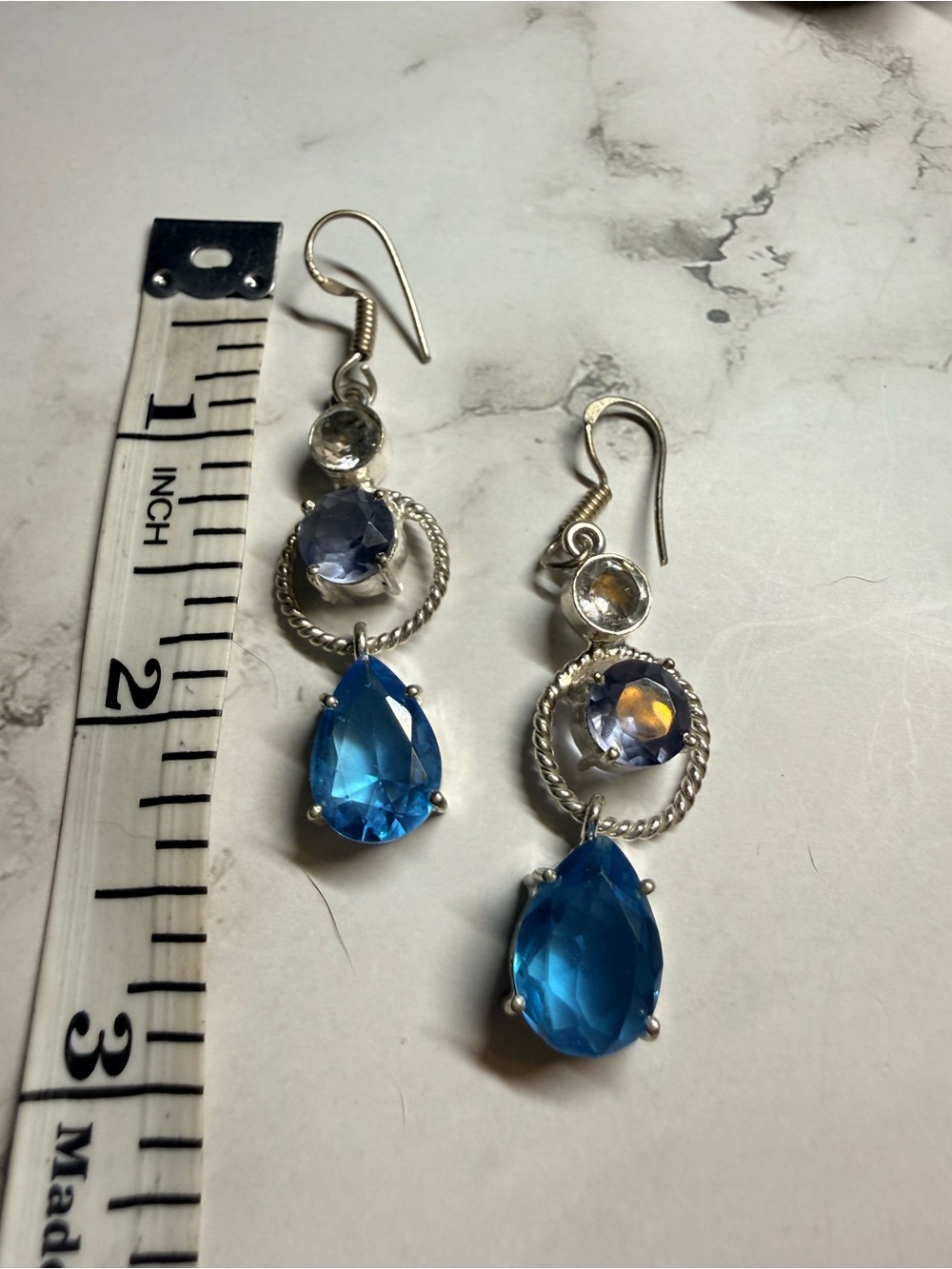 Topaz, iolite, and white topaz Dangle Earrings - Silver